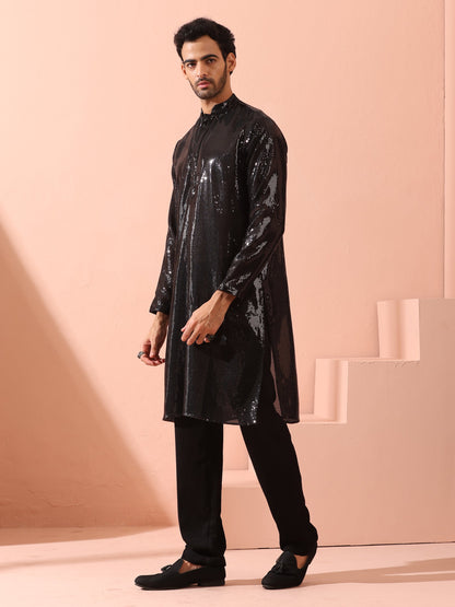 Dhiyona ST Debonair Black Sequin Kurta with Hidden Placket