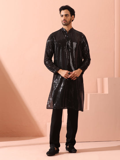Dhiyona ST Debonair Black Sequin Kurta with Hidden Placket