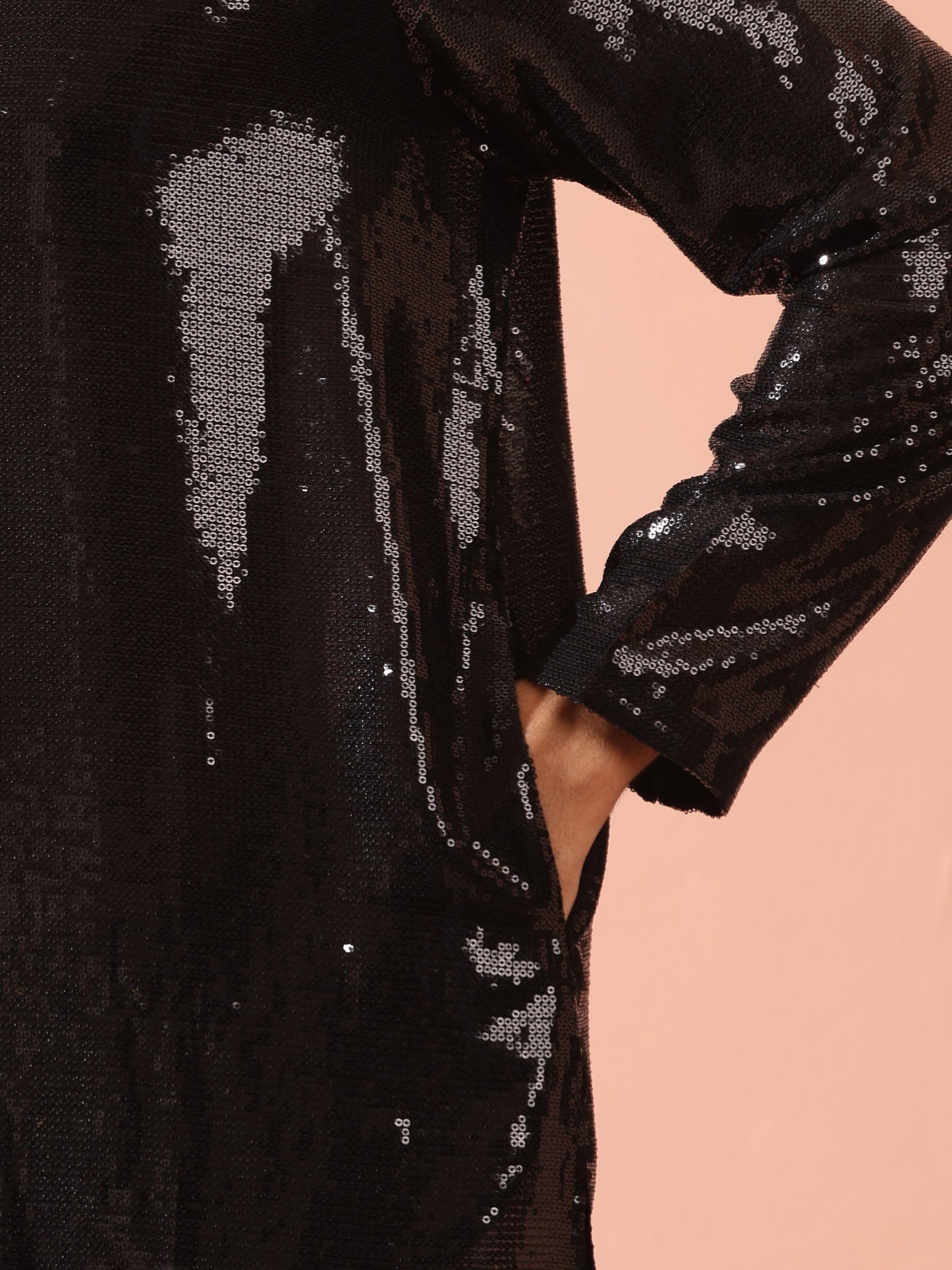 Dhiyona ST Debonair Black Sequin Kurta with Hidden Placket