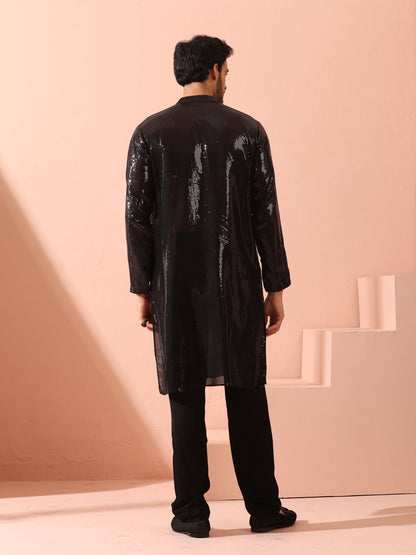 Dhiyona ST Debonair Black Sequin Kurta with Hidden Placket
