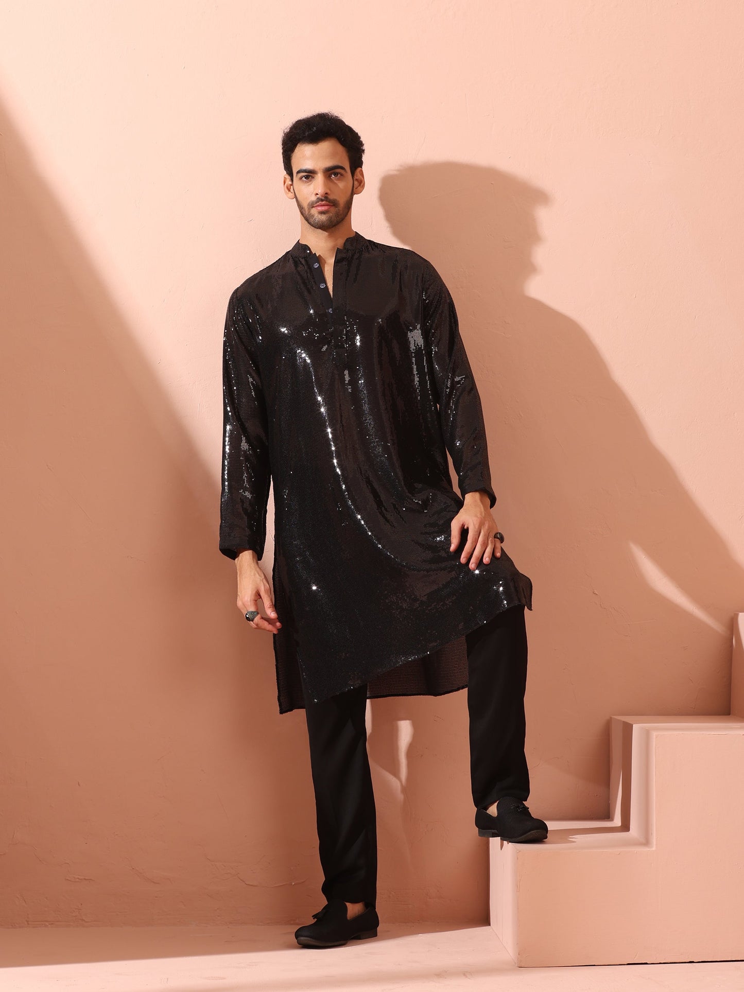 Dhiyona ST Debonair Black Sequin Kurta with Hidden Placket