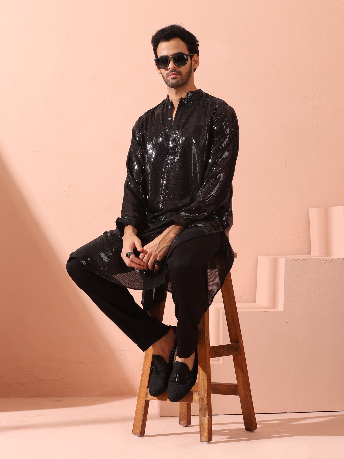 Dhiyona ST Debonair Black Sequin Kurta with Hidden Placket