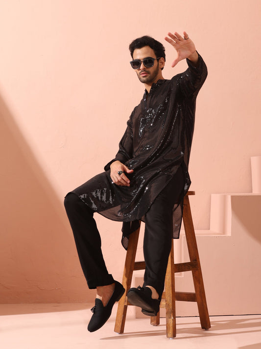 Dhiyona ST Debonair Black Sequin Kurta with Hidden Placket