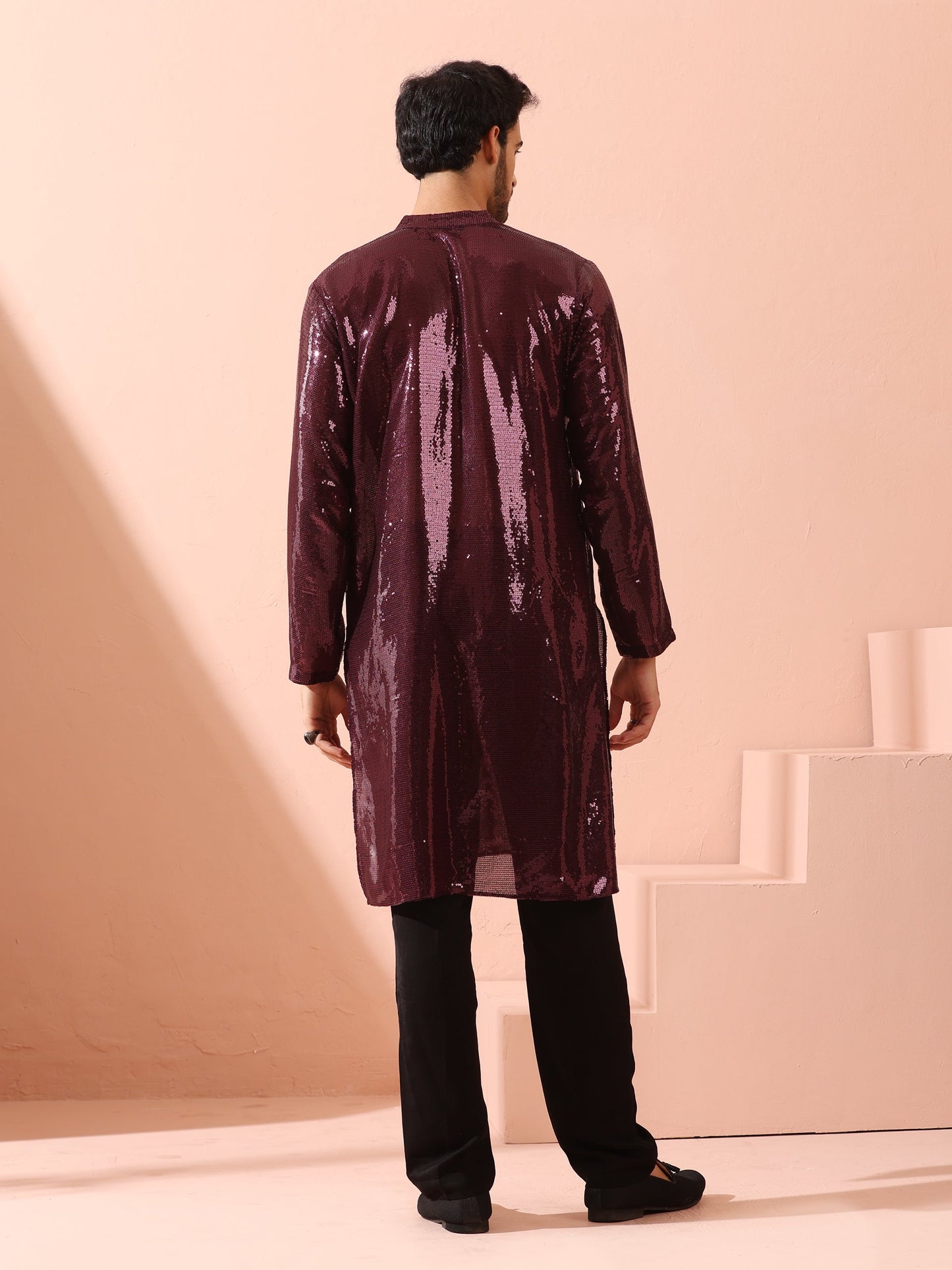 Dhiyona ST Wine Sequin Kurta with Hidden Placket