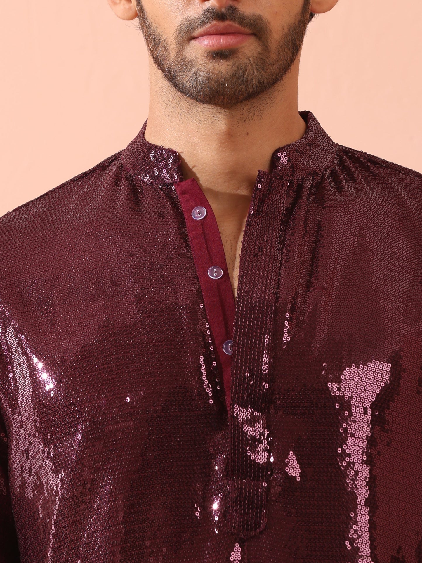 Dhiyona ST Wine Sequin Kurta with Hidden Placket