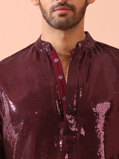 Dhiyona ST Wine Sequin Kurta with Hidden Placket