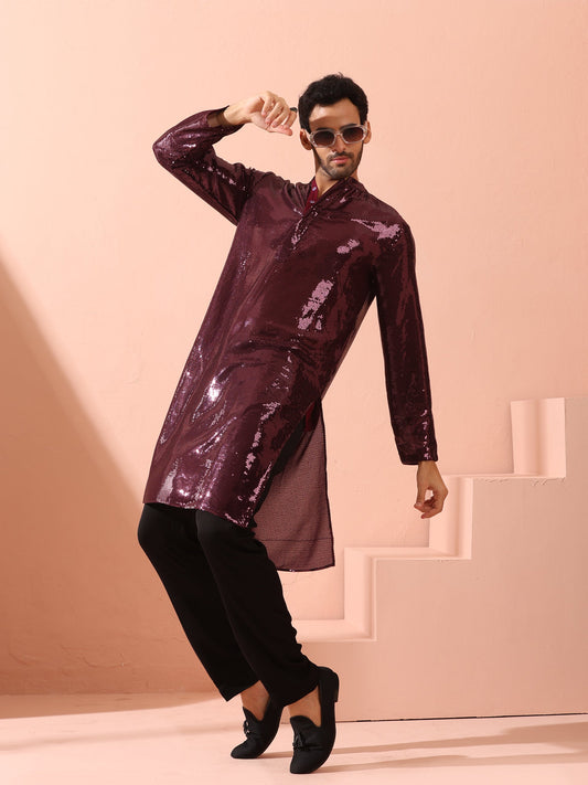 Dhiyona ST Wine Sequin Kurta with Hidden Placket
