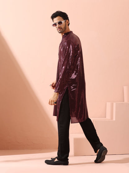 Dhiyona ST Wine Sequin Kurta with Hidden Placket