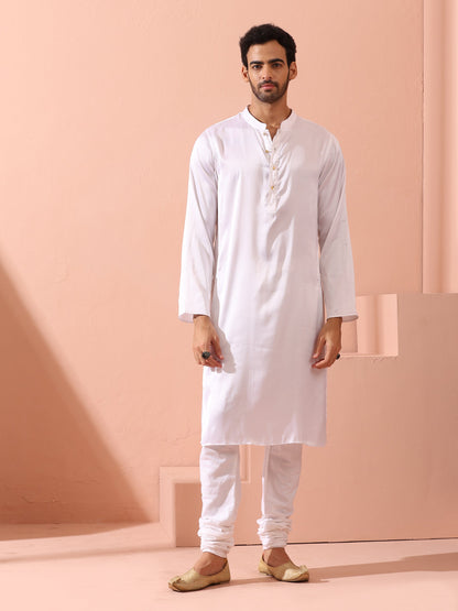 Dhiyona ST Sufi White Satin Kurta with Gold Buttons
