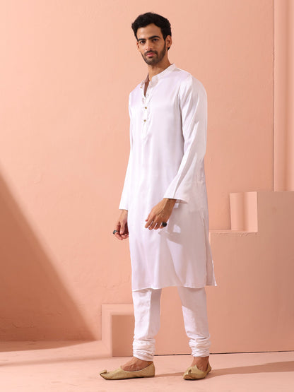 Dhiyona ST Sufi White Satin Kurta with Gold Buttons