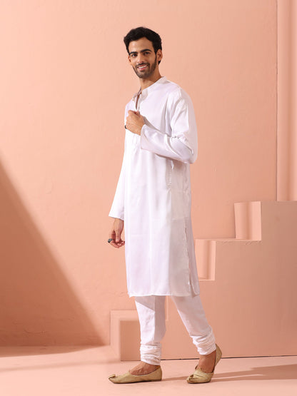Dhiyona ST Sufi White Satin Kurta with Gold Buttons