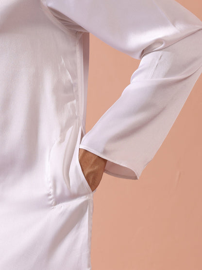 Dhiyona ST Sufi White Satin Kurta with Gold Buttons
