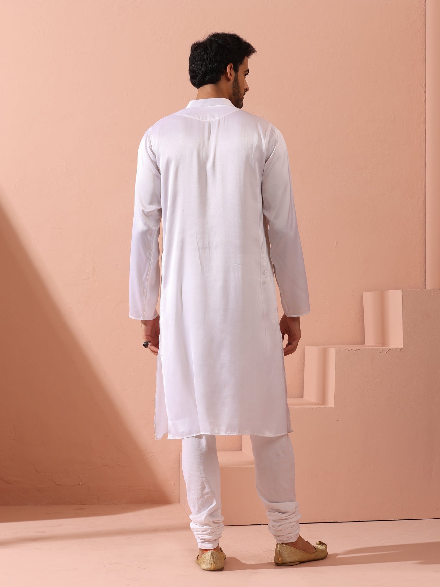 Dhiyona ST Sufi White Satin Kurta with Gold Buttons
