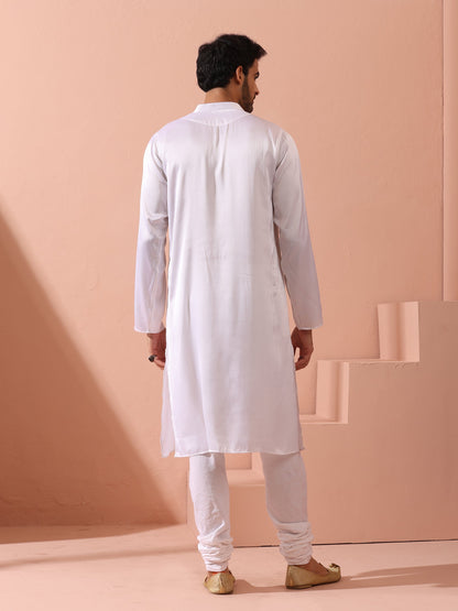 Dhiyona ST Sufi White Satin Kurta with Gold Buttons