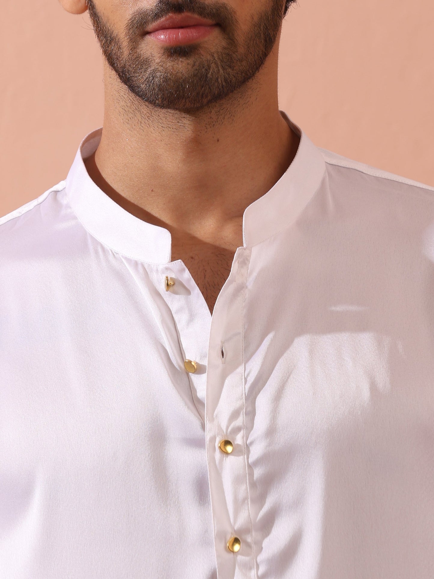 Dhiyona ST Sufi White Satin Kurta with Gold Buttons