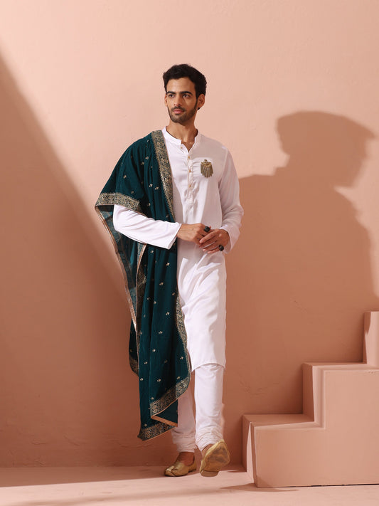 Dhiyona ST Sufi White Satin Kurta with Gold Buttons