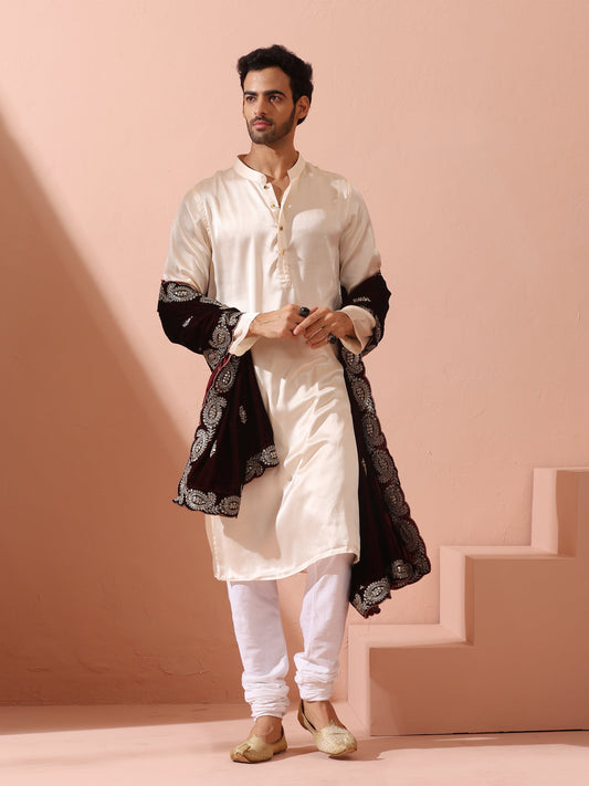 Dhiyona ST Rose Cream Satin Kurta with Gold Buttons