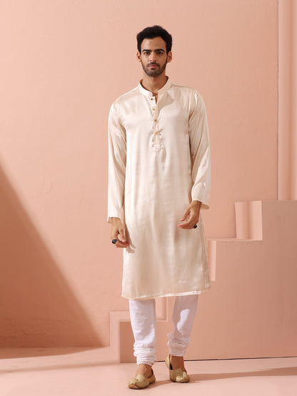 Dhiyona ST Rose Cream Satin Kurta with Gold Buttons