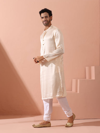 Dhiyona ST Rose Cream Satin Kurta with Gold Buttons