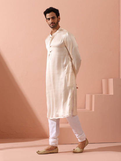 Dhiyona ST Rose Cream Satin Kurta with Gold Buttons