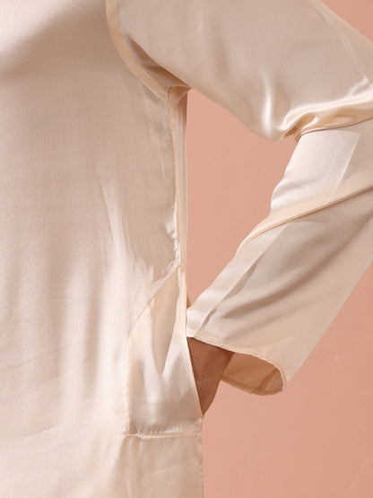 Dhiyona ST Rose Cream Satin Kurta with Gold Buttons