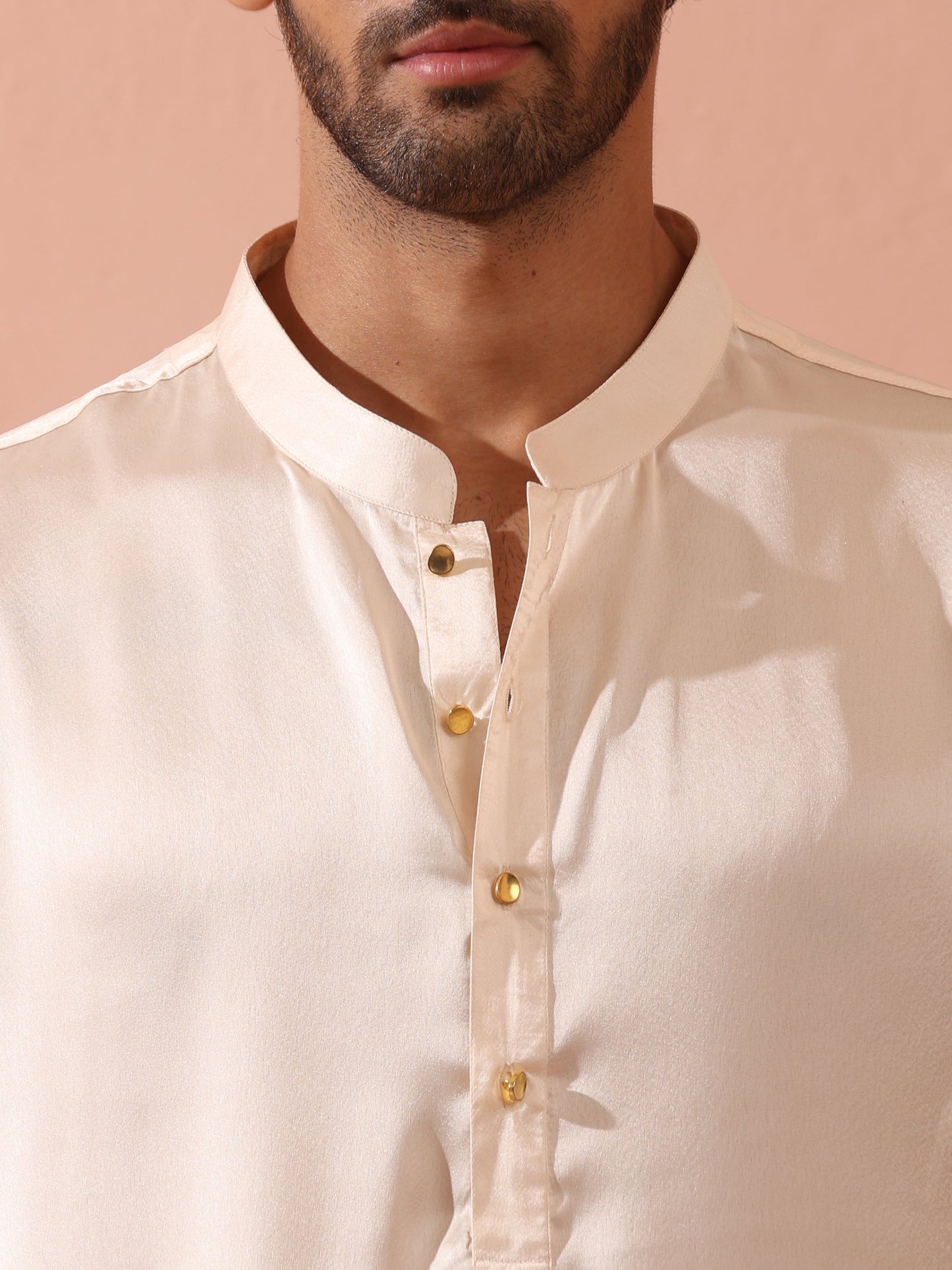 Dhiyona ST Rose Cream Satin Kurta with Gold Buttons