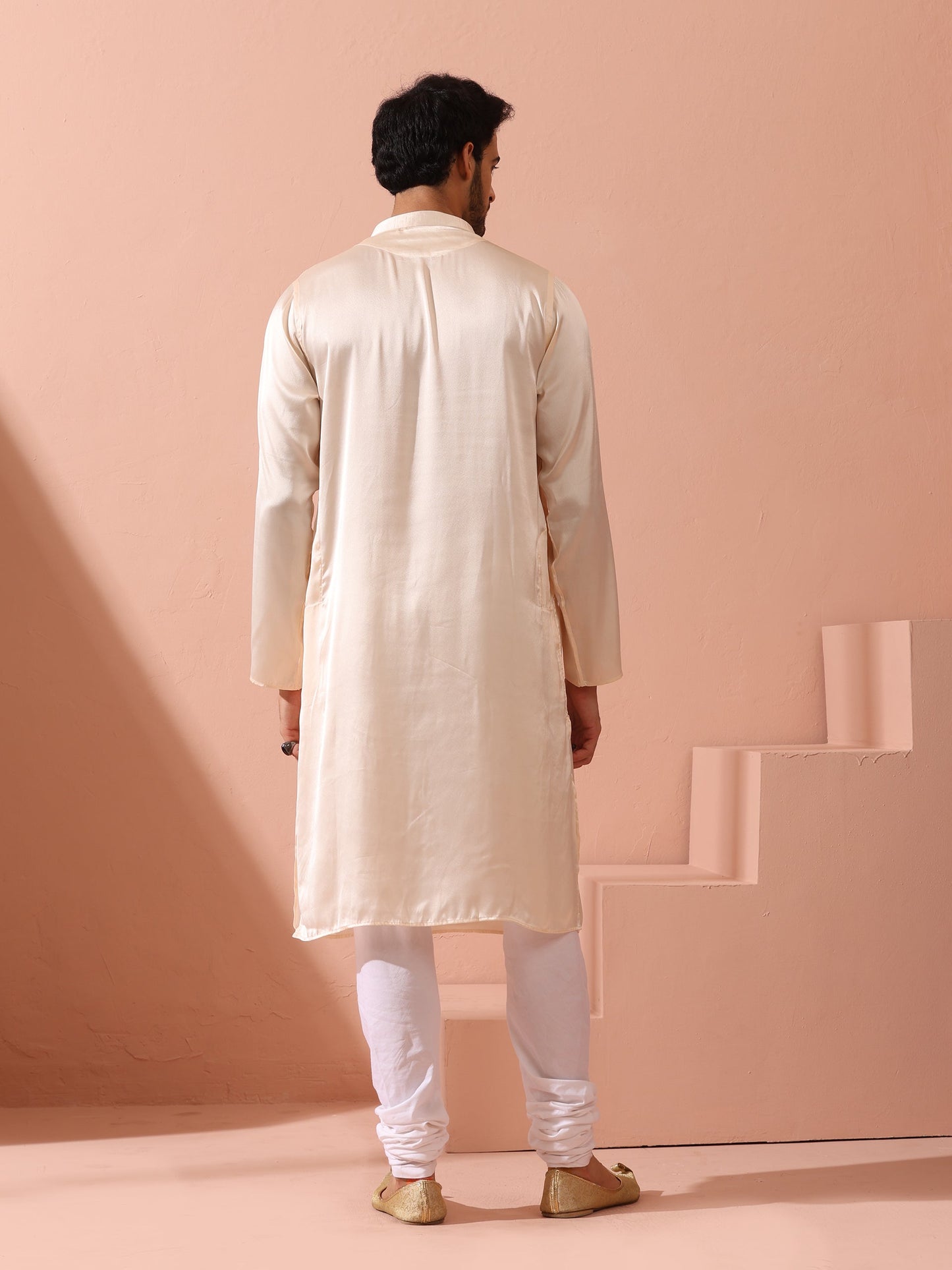 Dhiyona ST Rose Cream Satin Kurta with Gold Buttons