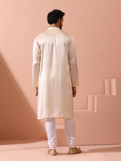 Dhiyona ST Rose Cream Satin Kurta with Gold Buttons