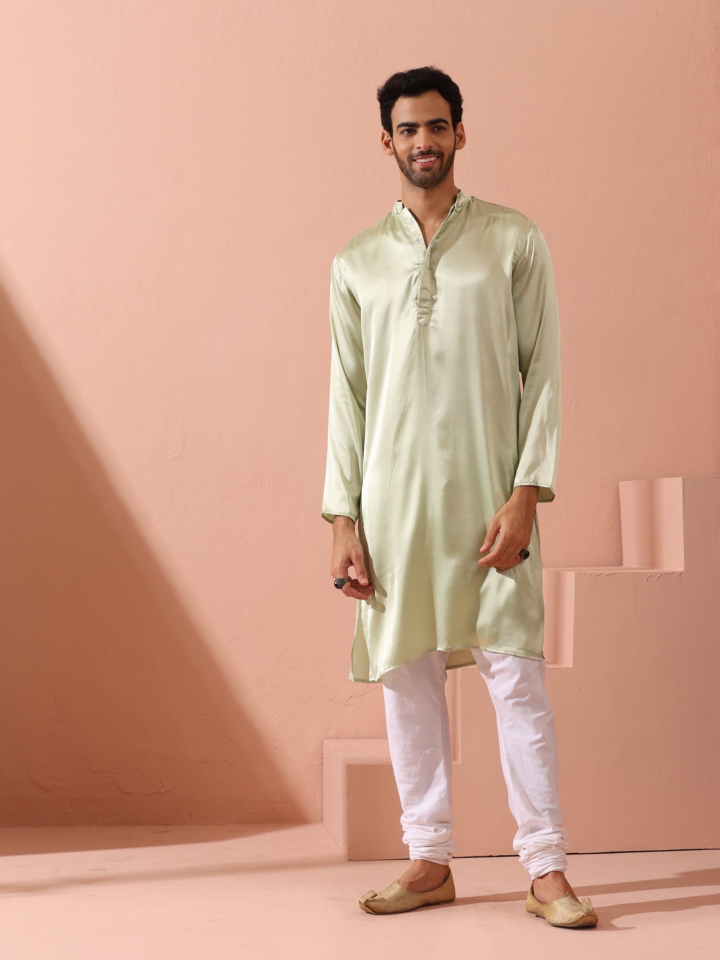 Dhiyona ST Sage Satin Kurta with Hidden Placket