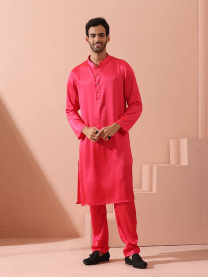 Dhiyona ST Ruby Pink Satin Kurta with Gold Buttons