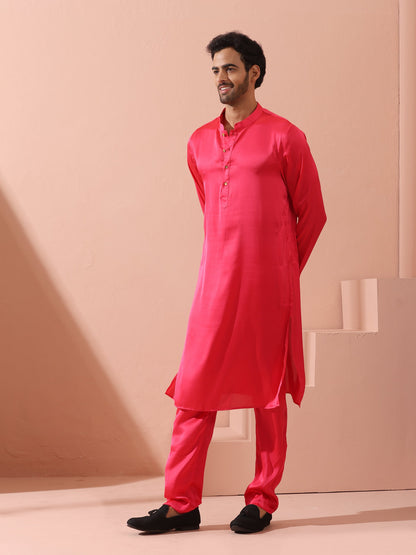 Dhiyona ST Ruby Pink Satin Kurta with Gold Buttons