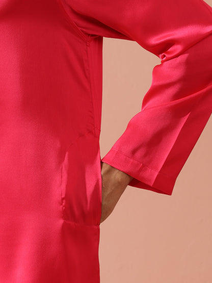 Dhiyona ST Ruby Pink Satin Kurta with Gold Buttons