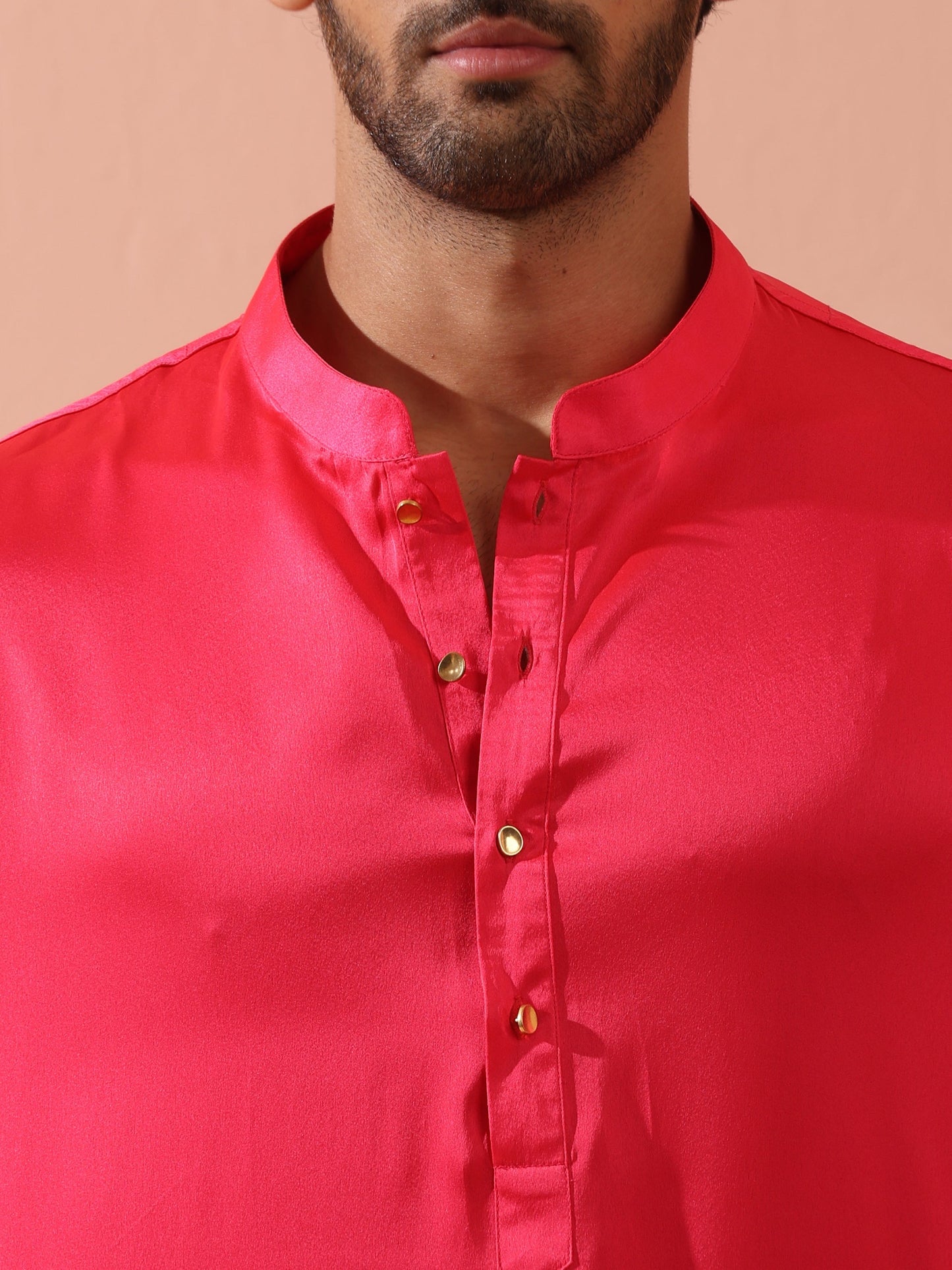 Dhiyona ST Ruby Pink Satin Kurta with Gold Buttons