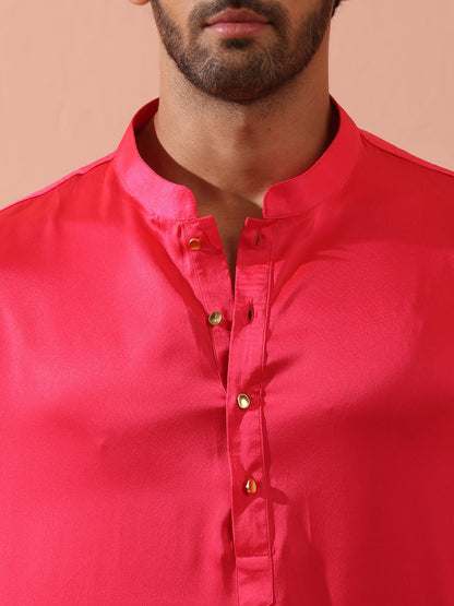 Dhiyona ST Ruby Pink Satin Kurta with Gold Buttons