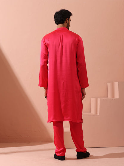 Dhiyona ST Ruby Pink Satin Kurta with Gold Buttons