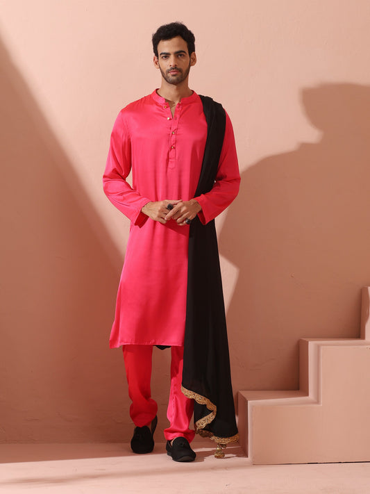 Dhiyona ST Ruby Pink Satin Kurta with Gold Buttons