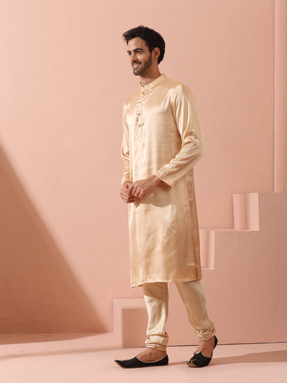 Dhiyona ST Fawn Satin Kurta with Gold Buttons