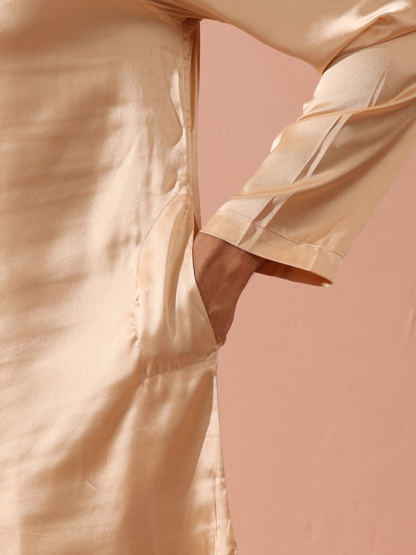 Dhiyona ST Fawn Satin Kurta with Gold Buttons
