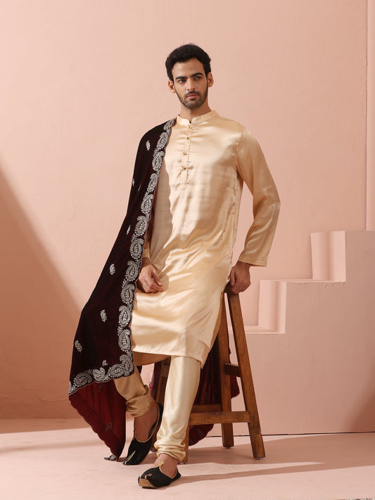 Dhiyona ST Fawn Satin Kurta with Gold Buttons