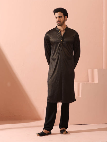 Dhiyona ST Black Gold Knit Kurta with Gold Buttons