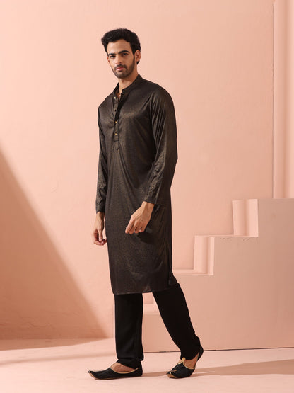 Dhiyona ST Black Gold Knit Kurta with Gold Buttons