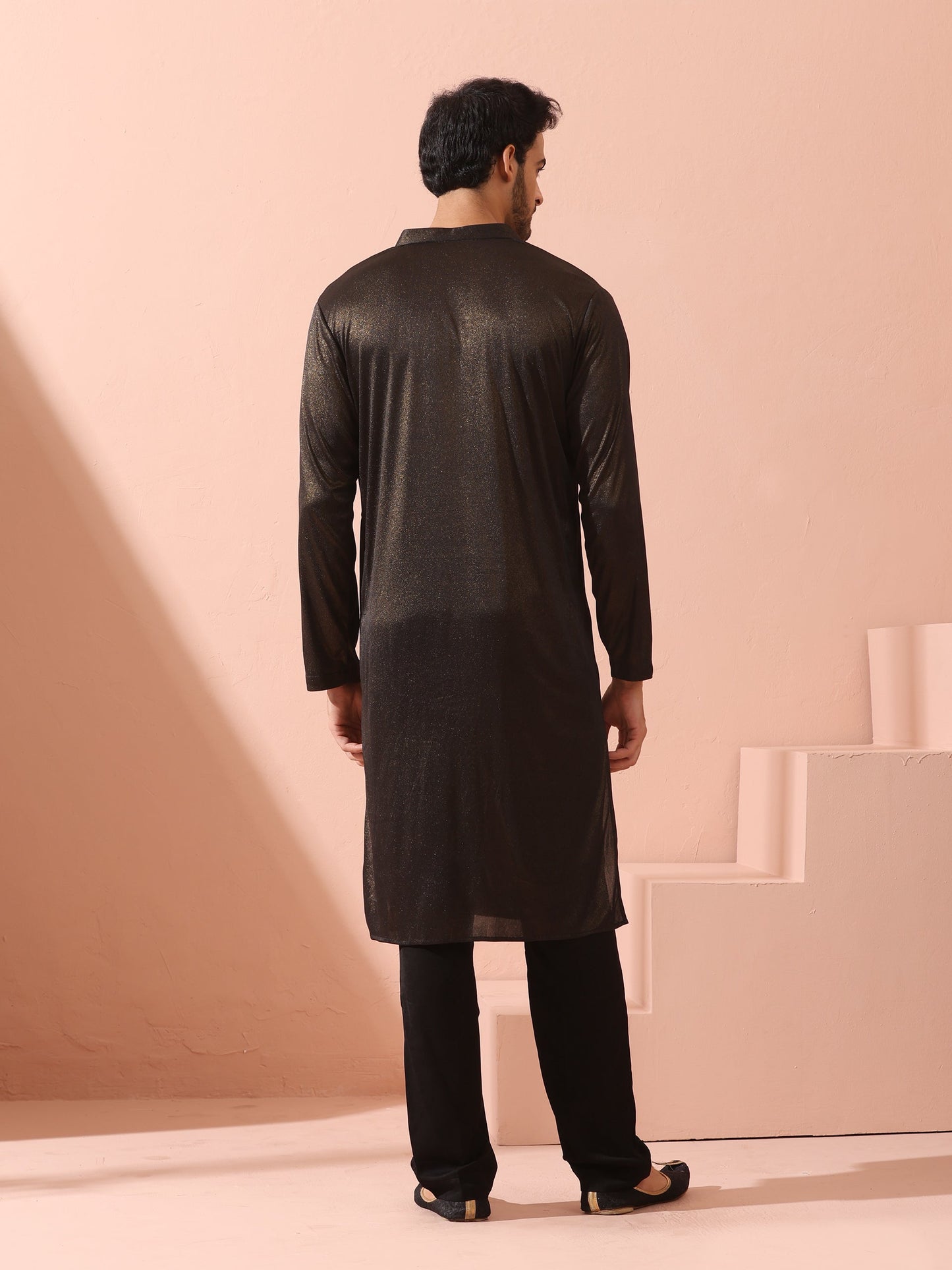 Dhiyona ST Black Gold Knit Kurta with Gold Buttons