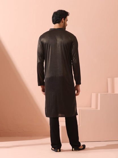 Dhiyona ST Black Gold Knit Kurta with Gold Buttons