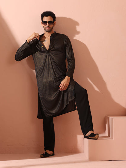 Dhiyona ST Black Gold Knit Kurta with Gold Buttons