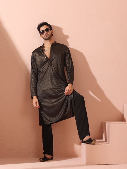 Dhiyona ST Black Gold Knit Kurta with Gold Buttons