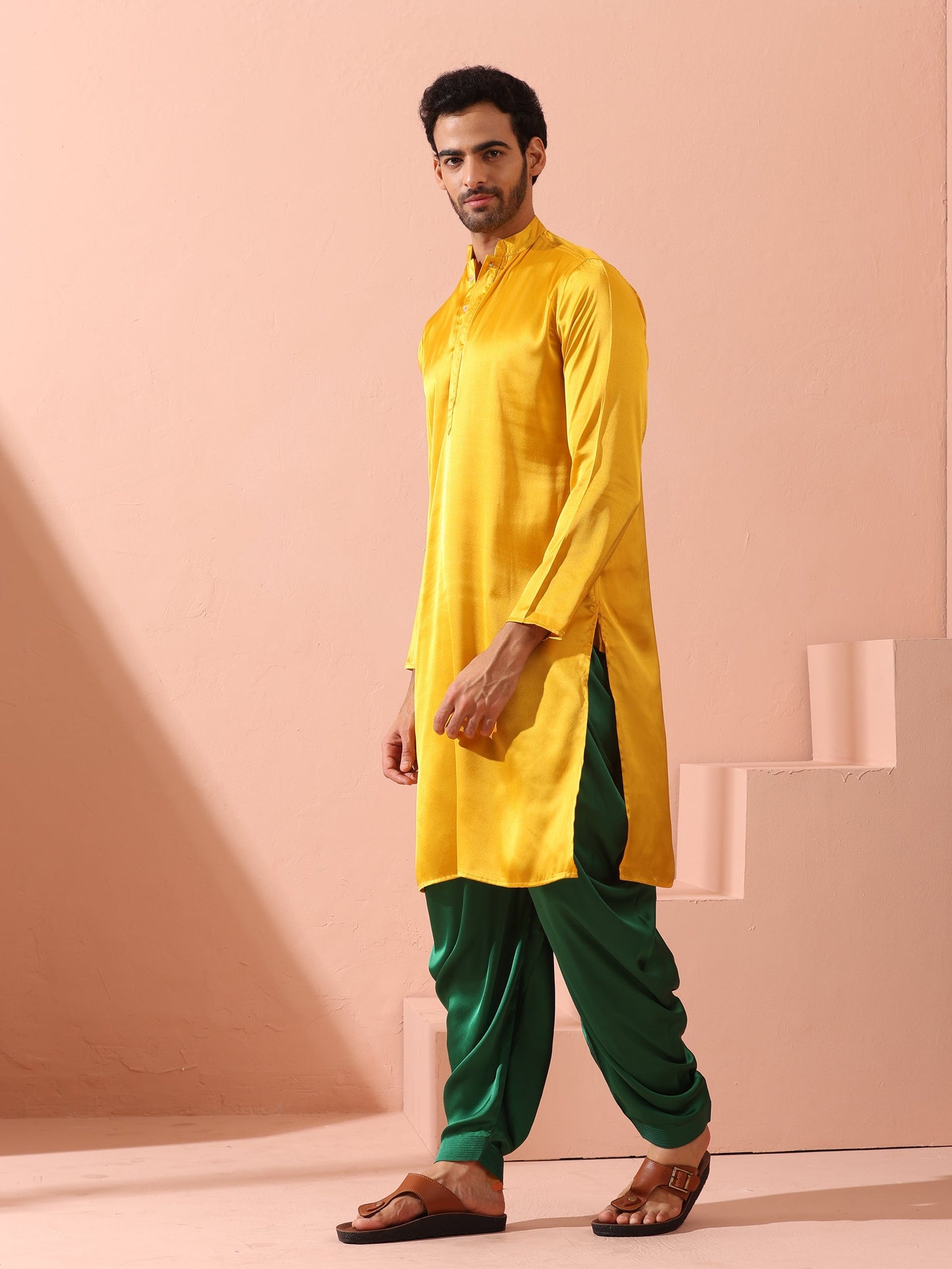 Dhiyona ST Yellow Python Satin Kurta with Hidden Placket