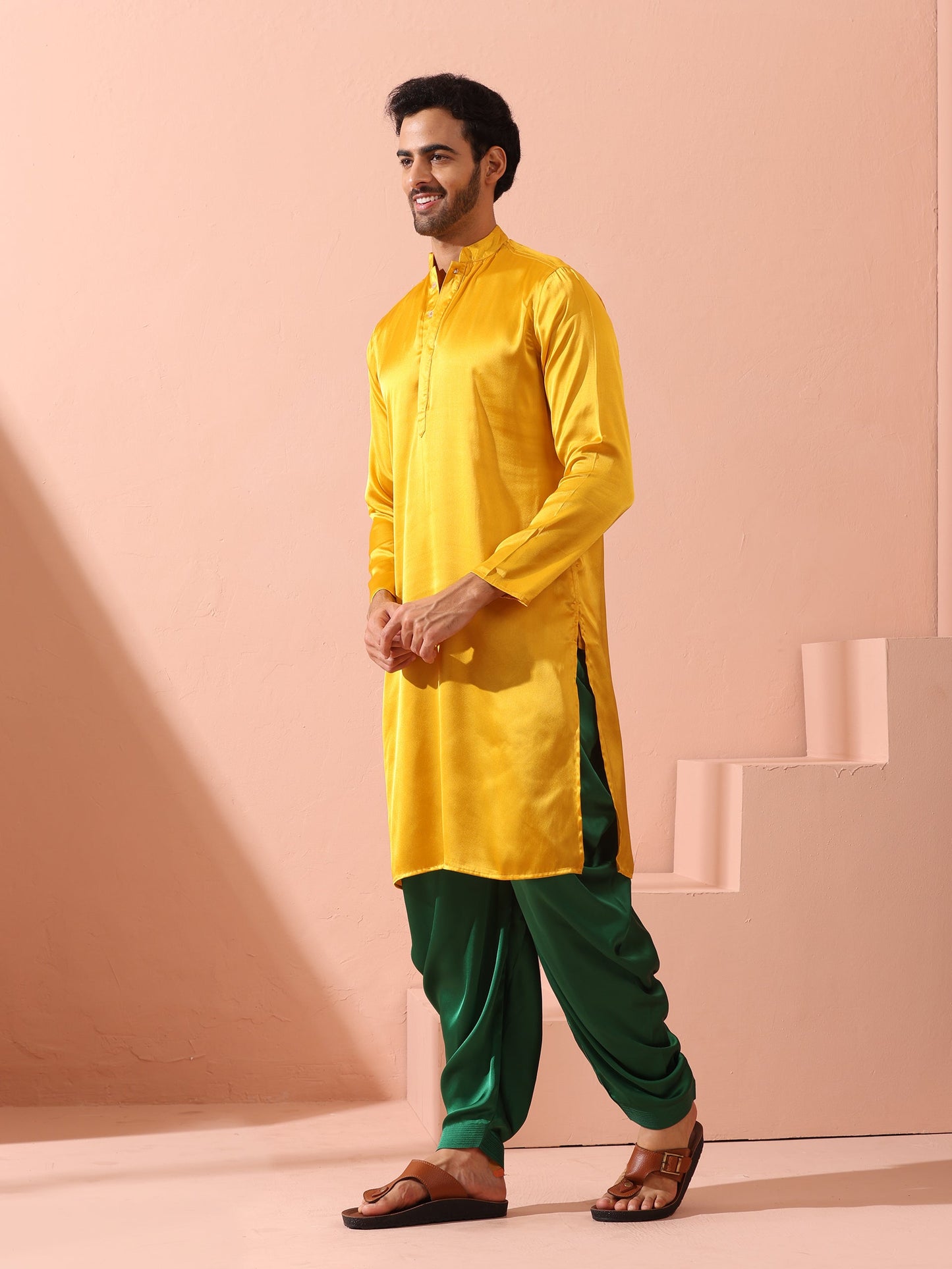 Dhiyona ST Yellow Python Satin Kurta with Hidden Placket