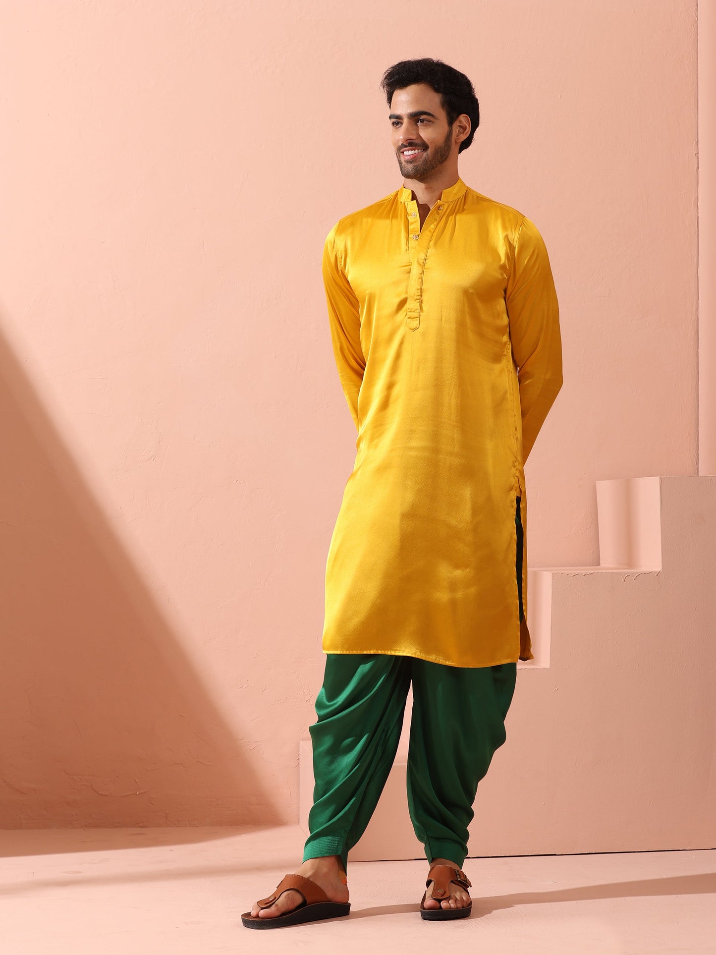 Dhiyona ST Yellow Python Satin Kurta with Hidden Placket