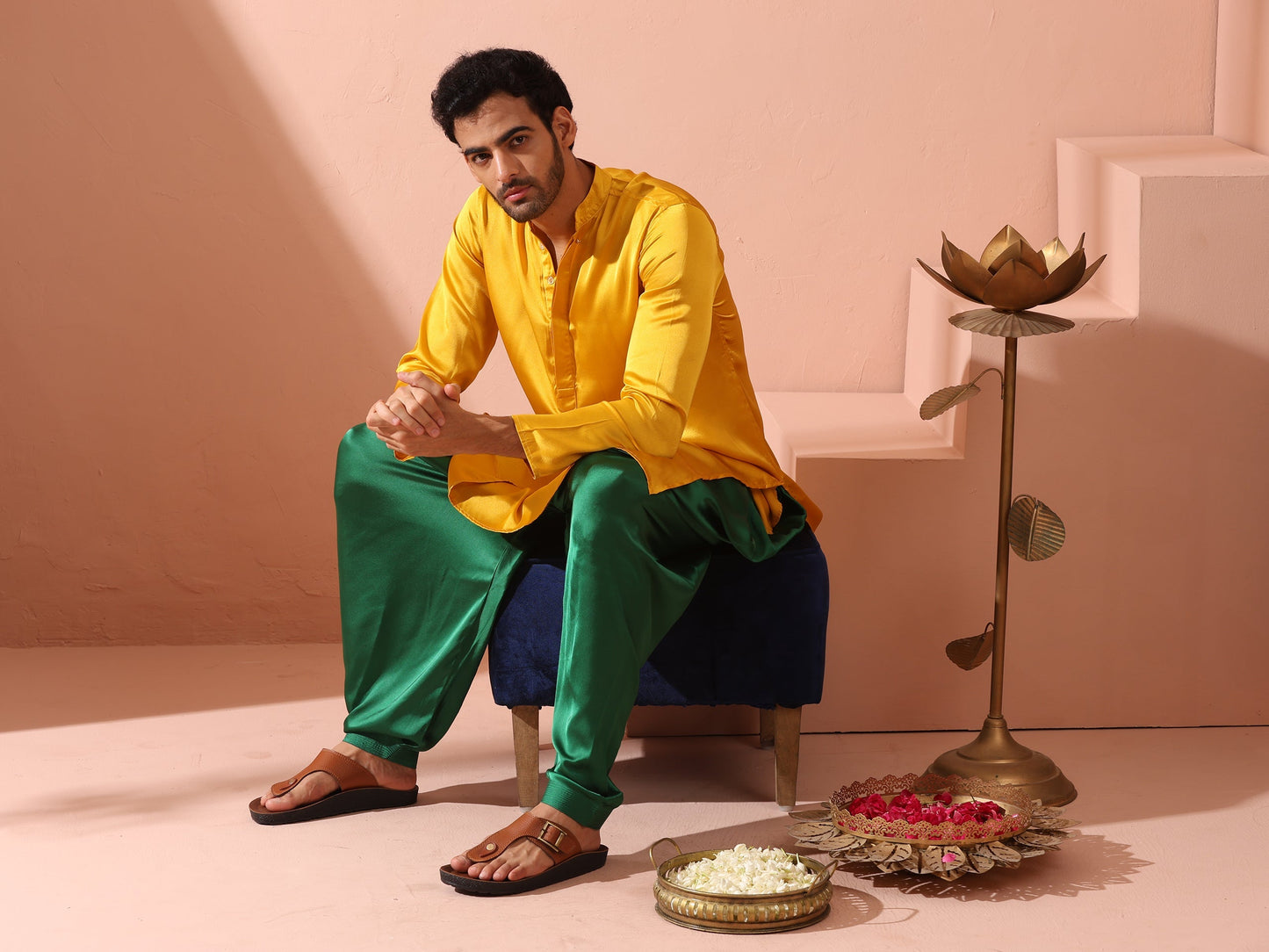 Dhiyona ST Yellow Python Satin Kurta with Hidden Placket