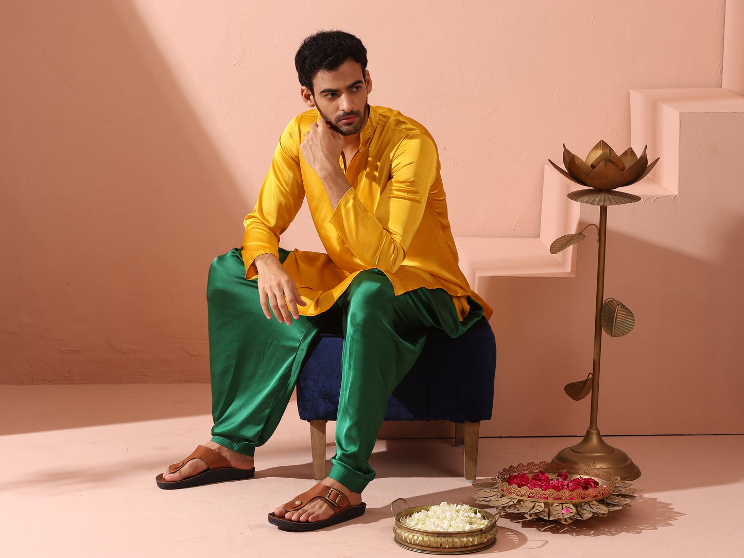 Dhiyona ST Yellow Python Satin Kurta with Hidden Placket